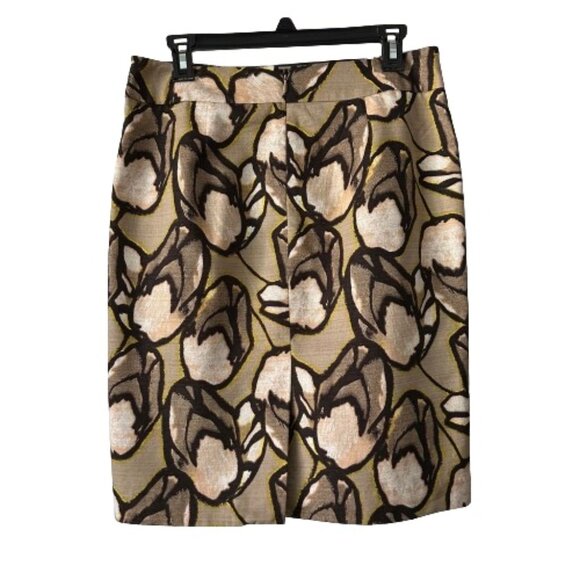 Ann Taylor Women's 6 Brown/Tan Floral Cotton Midi Lined Straight/Pencil Skirt - Picture 6 of 12